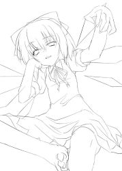 Rule 34 | 1girl, 47agdragon, barefoot, cirno, dress, feet, female focus, greyscale, monochrome, sketch, solo, embodiment of scarlet devil, touhou, white background