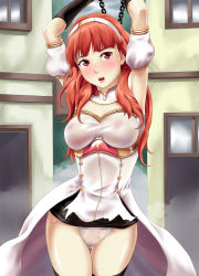 Rule 34 | 10s, 1girl, 2017, arms up, bdsm, blush, bondage, bound, bra, breasts, celica (fire emblem), censored, fire emblem, fire emblem echoes: shadows of valentia, highres, medium breasts, mosaic censoring, nintendo, nipples, outdoors, panties, red eyes, red hair, shiny skin, short hair, thor (deep rising), torn clothes, underwear