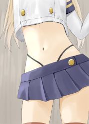 Rule 34 | 1girl, absurdres, blonde hair, blue skirt, commentary request, disuto, elbow gloves, gloves, head out of frame, highres, kantai collection, long hair, navel, shimakaze (kancolle), skirt, solo, standing, stomach, thighhighs, thighs, white gloves, zettai ryouiki