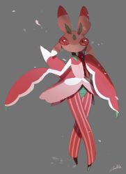 Rule 34 | 1girl, antennae, arthropod girl, artist name, black eyes, colored sclera, colored skin, creatures (company), crossed legs, female focus, full body, game freak, gen 7 pokemon, green skin, hand up, highres, crossed legs, looking to the side, lurantis, nintendo, parted lips, petals, pink skin, pokemon, pokemon (creature), red sclera, signature, solo, standing, watson cross, white skin, zambiie