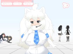 Rule 34 | 5girls, :3, ahoge, all fours, animal ear fluff, animal ears, black hair, black jacket, black thighhighs, blonde hair, blue necktie, blush, breasts, brown eyes, closed eyes, closed mouth, commentary request, elbow gloves, emperor penguin (kemono friends), feet out of frame, gentoo penguin (kemono friends), gloves, grabbing, grabbing another&#039;s breast, grey eyes, grey gloves, grey skirt, grey thighhighs, hair between eyes, hair over one eye, headphones, headset, heart, highres, humboldt penguin (kemono friends), jacket, kemono friends, large breasts, lets0020, lion ears, lion girl, long bangs, long hair, looking at another, medium bangs, multicolored hair, multiple girls, necktie, numbered, one-piece swimsuit, open clothes, open jacket, open mouth, orange hair, pointing, pointing at self, red hair, rockhopper penguin (kemono friends), shirt, short hair, skirt, smile, solo focus, streaked hair, swimsuit, thighhighs, white gloves, white hair, white lion (kemono friends), white one-piece swimsuit, white shirt, white thighhighs, yuri