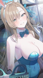 Rule 34 | 1girl, absurdres, asuna (blue archive), blue eyes, breasts, cleavage, highres, large breasts, light brown hair, long hair, looking at viewer, momomoi momoi, rabbit ears, smile, solo