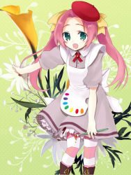 Rule 34 | 1girl, apron, dress, female focus, hat, miyoshino, original, solo, striped clothes, striped thighhighs, thighhighs