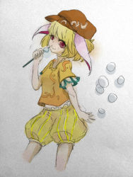 Rule 34 | 1girl, animal ears, anzuhai iwa, artist request, blonde hair, bloomers, dango, food, frills, hat, image sample, legacy of lunatic kingdom, looking at viewer, md5 mismatch, pixiv sample, rabbit ears, red eyes, resolution mismatch, ringo (touhou), skewer, smile, solo, source larger, touhou, underwear, wagashi