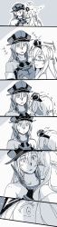 Rule 34 | 10s, 2girls, ?, anchor, bare shoulders, bismarck (kancolle), blush, braid, breasts, comic, constricted pupils, crown, dress, elbow gloves, eye contact, french braid, gloves, greyscale, hair between eyes, hair ribbon, hairband, hat, highres, kabedon, kantai collection, long hair, looking at another, military, military hat, military uniform, mini crown, monochrome, multiple girls, off shoulder, open mouth, peaked cap, ribbon, shaded face, spoken question mark, sweatdrop, trembling, uniform, upper body, warspite (kancolle), weidashming