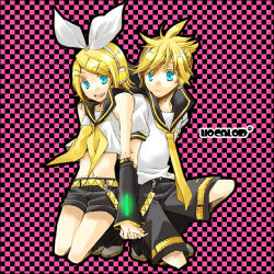 Rule 34 | 1boy, 1girl, blonde hair, blue eyes, brother and sister, holding hands, hetero, kagamine len, kagamine rin, logicon, lowres, siblings, twins, vocaloid