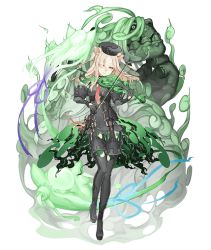Rule 34 | 1girl, animal ears, blonde hair, boots, bow (music), breasts, dark persona, elbow gloves, expressionless, eyes visible through hair, full body, garter straps, gloves, green eyes, hair over one eye, half-closed eyes, half-nightmare, hat, instrument, ji no, long hair, looking at viewer, medium breasts, music, official art, pig ears, playing instrument, sinoalice, solo, tattoo, thigh boots, thighhighs, three little pigs (sinoalice), transparent background, violin