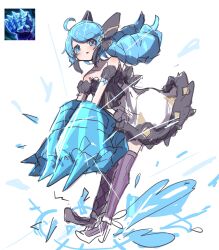 Rule 34 | 1girl, :o, absurdres, ahoge, bare shoulders, black bow, black dress, bow, collarbone, detached sleeves, dress, drill hair, frilled dress, frills, full body, green background, green eyes, green hair, gwen (league of legends), hair bow, highres, iceborn gauntlet, league of legends, low twintails, monakan japan, puffy short sleeves, puffy sleeves, purple thighhighs, short sleeves, simple background, sketch, solo, spiked gauntlets, thighhighs, twin drills, twintails, white background, white dress, white footwear