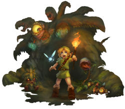 Rule 34 | 1boy, blonde hair, blue eyes, creature, fairy, gohma, hat, link, male focus, navi, nintendo, plant, the legend of zelda, the legend of zelda: ocarina of time, torch, tunic, vio (dry-trail), young link