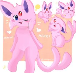Rule 34 | blush, creatures (company), espeon, fangs, forehead jewel, forked tail, game freak, gen 2 pokemon, glacytale, heart, nintendo, no humans, open mouth, pokemon, pokemon (creature), signature, sitting, smile, solo, standing, tail