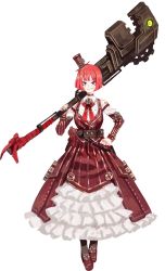 Rule 34 | 1girl, bandaid, bandaid on cheek, bandaid on face, dress, facial scar, frilled skirt, frills, gears, hat, highres, holding, holding weapon, official art, project moon, red dress, red ribbon, ribbon, scar, scar on cheek, scar on face, shirt, skirt, smile, stuffed animal, stuffed toy, teddy bear, the distortion detective, top hat, transparent background, weapon, white shirt, yuria (project moon)
