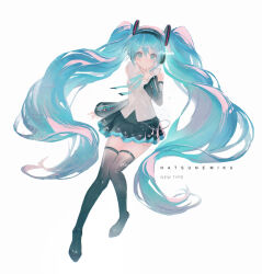 Rule 34 | 1girl, absurdly long hair, black footwear, black skirt, black sleeves, blue eyes, blue hair, blue ribbon, blue skirt, boots, character name, closed mouth, commentary, detached sleeves, floating hair, full body, hair ornament, hatsune miku, hatsune miku (nt), headphones, highres, layered sleeves, long hair, long sleeves, looking at viewer, miniskirt, neck ribbon, piapro, pleated skirt, ribbon, shirt, simple background, skirt, sleeveless, sleeveless shirt, solo, thigh boots, thighhighs, twintails, two-tone skirt, very long hair, vocaloid, white background, white shirt, wnmuwnmu, zettai ryouiki