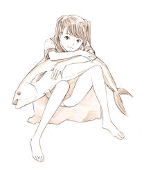 Rule 34 | 1girl, barefoot, monochrome, original, school uniform, sketch, solo, traditional media, tuna, yoshitomi akihito