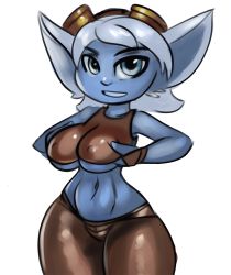 Rule 34 | animated, animated gif, breasts, cleavage, clothes lift, large breasts, league of legends, looking at viewer, navel, nipples, shirt lift, smile, tristana