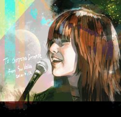 Rule 34 | 10s, 1girl, 2016, brown hair, christina grimmie, closed eyes, ishida sui, microphone, real life, smile, solo