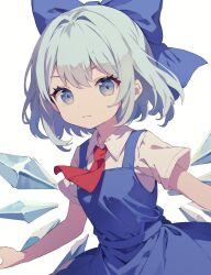 Rule 34 | 1girl, ascot, blue bow, blue eyes, blue hair, blue sky, blue vest, bow, cirno, closed mouth, collared shirt, commentary request, highres, ice, ice wings, joou heika (precare deum), red ascot, shirt, short sleeves, sky, solo, touhou, upper body, vest, white shirt, wings