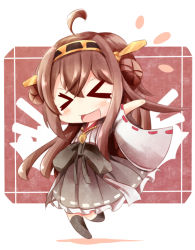 Rule 34 | &gt; &lt;, 10s, 1girl, :d, ahoge, brown hair, chibi, closed eyes, gasuto (kamikami), hairband, japanese clothes, kantai collection, kongou (kancolle), open mouth, personification, ribbon, smile, solo, wide sleeves, xd