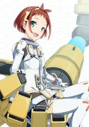 Rule 34 | 10s, 1girl, :d, bad id, bad twitter id, bodysuit, boots, brown hair, dual persona, gloves, gotyou, green eyes, hairband, highres, id-0, looking at viewer, mechanical arms, mikuri maya, open mouth, robot, short hair, single mechanical arm, skirt, smile, solo, spacesuit, thigh boots, thighhighs