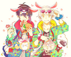 Rule 34 | 10s, 2boys, animal ears, bacon, blue eyes, bowl, burger, camera, candy, card, cherry blossoms, collarbone, drink, drinking straw, eating, egg, fake animal ears, fake phone screenshot, fake screenshot, flower, food, food on face, glasses, grin, heart, holding, holding food, hood, hood down, hoodie, hot dog, jacket, jar, lettuce, looking at another, male focus, mikazuki munechika, multiple boys, pale skin, petals, phone, phone with ears, pocket, simon shades, smile, sparkling eyes, star-shaped eyewear, star (symbol), strap, sweater, teeth, time, totnan, touken ranbu, tsurumaru kuninaga, white background, white hair, yellow eyes