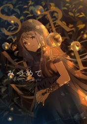 Rule 34 | 1girl, black choker, black dress, brown eyes, choker, dress, dutch angle, earrings, english text, highres, jewelry, lace, lace-trimmed dress, lace-trimmed veil, lace trim, light brown hair, long hair, looking at viewer, omutatsu, original, ornament, own hands together, sidelocks, solo, standing, veil, very long hair