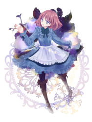 Rule 34 | 1girl, :o, apron, black pantyhose, blue eyes, blue skirt, boots, bow, brown hair, frills, full body, haou, knee boots, lily (shiei no sona-nyl), pantyhose, shiei no sona-nyl, short hair, skirt, solo, steampunk (liarsoft)