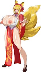 Rule 34 | animal ears, blonde hair, breast milk, breasts, breasts out, dismania (xenoman), fox ears, fox girl, fox tail, gigantic breasts, highres, huge breasts, lactation, large breasts, looking at viewer, milk, nipples, tagme, tail