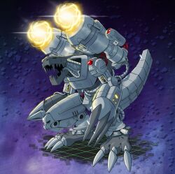Rule 34 | cable, cannon, claws, digimon, highres, mugendramon, sharp teeth, skull, tail, teeth
