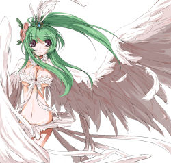 Rule 34 | 1girl, bad id, bad pixiv id, breasts, endou chihiro, green hair, harpy, monster collection, monster girl, simple background, smile, solo, white background, winged arms, wings