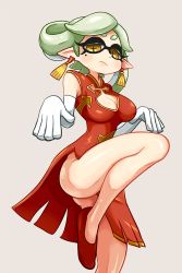 Rule 34 | + +, 1girl, alternate costume, bad id, bad pixiv id, bare legs, breasts, china dress, chinese clothes, cleavage, cleavage cutout, clothing cutout, dress, earrings, elbow gloves, fighting stance, food, food on head, gloves, green hair, inkling, jewelry, large breasts, leg up, long hair, marie (splatoon), mole, mole under eye, nintendo, object on head, pointy ears, short hair, simple background, solo, splatoon (series), splatoon 1, tentacle hair, white gloves, yuta agc