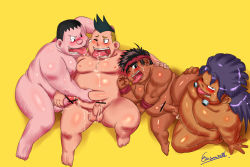 Rule 34 | 10s, 4boys, anal, artist name, artist request, ass, blush, censored, character request, copyright request, crossover, cum, erection, fat, fat man, full body, group sex, kumashima gorouta, lying, male focus, male penetrated, multiple boys, naughty face, nude, penis, sex, sweat, tagme, tongue, tongue out, yaoi, youkai watch