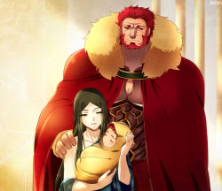 Rule 34 | 1girl, age difference, baby, bad id, bad pixiv id, family, fate/zero, fate (series), father and son, gender request, genderswap, green hair, if they mated, iskandar (fate), jeran (ggokd), long hair, lord el-melloi ii, mother and son, aged up, parody, red eyes, red hair, size difference, toga, waver velvet