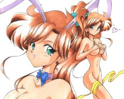Rule 34 | 1990s (style), animal ears, bishoujo senshi sailor moon, rabbit ears, bunny girl, collar, green eyes, kino makoto, smile, topless
