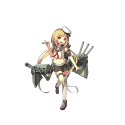 Rule 34 | :d, admiral scheer (warship girls r), aiguillette, anchor, arm up, armband, armpit peek, belt, black skirt, blonde hair, blush, buttons, cannon, full body, hat, high heels, lino-lin, long hair, looking at viewer, low twintails, machinery, midriff, navel, official art, open mouth, peaked cap, pleated skirt, red eyes, sailor, shirt, skirt, sleeveless, smile, solo, standing, standing on one leg, thigh strap, thighhighs, torpedo, transparent background, turret, twintails, very long hair, warship girls r, white belt, white hat, white shirt, white thighhighs, zettai ryouiki