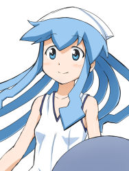 Rule 34 | 1girl, blue eyes, blue hair, dress, hat, ikamusume, kinfuji, long hair, shinryaku! ikamusume, solo, squid hat, tentacle hair
