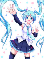 Rule 34 | 1girl, absurdly long hair, aqua eyes, aqua hair, aqua necktie, artist name, artist request, bare shoulders, black skirt, black sleeves, black thighhighs, blue eyes, blue hair, blue necktie, blush, breasts, collared shirt, detached sleeves, female focus, hair between eyes, hair ornament, hand wave, hatsune miku, headphones, headset, highres, long hair, long sleeves, looking at viewer, mimimix, necktie, parted lips, pleated skirt, shirt, skirt, sleeveless, sleeveless shirt, sleeves past fingers, sleeves past wrists, small breasts, solo, thighhighs, twintails, very long hair, vocaloid, white background, white shirt