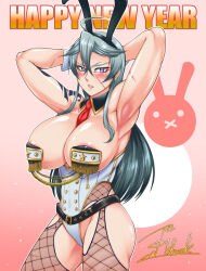 Rule 34 | 1girl, breasts, chinese zodiac, fishneak, highres, large breasts, rabbit ears, solo, year of the rabbit
