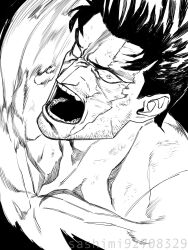 Rule 34 | 1boy, boku no hero academia, bruise, bruise on face, constricted pupils, endeavor (boku no hero academia), facial hair, fighting stance, greyscale, highres, injury, looking at viewer, male focus, mature male, monochrome, muscular, muscular male, portrait, sashimi92708329, scar, scar across eye, scar on face, serious, short hair, shouting, solo, speed lines, spiked hair, stubble, thick eyebrows