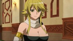 Rule 34 | 10s, 1girl, akame ga kill!, animated, animated gif, blonde hair, breasts, large breasts, leone (akame ga kill!), long hair, smile, solo, standing, yellow eyes