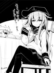 Rule 34 | 10s, 2girls, ai takurou, akatsuki (kancolle), anchor symbol, artist name, blush, chair, closed mouth, crossed legs, eating, eyebrows, flat cap, greyscale, hair between eyes, hammer and sickle, hat, hibiki (kancolle), holding, holding spoon, japanese flag, kantai collection, long hair, long sleeves, looking at viewer, monochrome, multiple girls, neckerchief, open mouth, pantyhose, pleated skirt, rice, school uniform, serafuku, sidelocks, sitting, sketch, skirt, sparkle, spoon, star (symbol), table, translation request, verniy (kancolle)