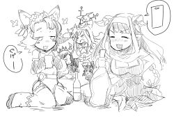 Rule 34 | 10s, 4girls, = =, animal ears, arulumaya, blush, breasts, bug, butterfly, cagliostro (granblue fantasy), cat ears, cellphone, cleavage, commentary request, crescent, draph, drunk, erune, flower, granblue fantasy, greyscale, habit, hair flower, hair ornament, harvin, harvin, hat, highres, horns, bug, large breasts, long hair, melleau, monochrome, multiple girls, nose blush, nun, phone, pointy ears, rumredda, sitting, smartphone, speech bubble, spoken object, vyrn (granblue fantasy), wasanbon (atwazooka)