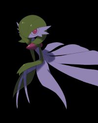 Rule 34 | black background, bob cut, colored skin, creatures (company), crossed legs, dress, game freak, gardevoir, gen 3 pokemon, green hair, hand on own cheek, hand on own face, highres, looking at viewer, multicolored skin, nintendo, pink eyes, pokemon, pokemon (creature), simple background, two-tone skin, v (govvvvw), white dress, white skin