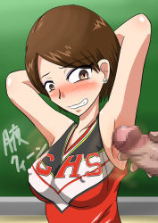Rule 34 | armpit sex, armpits, arms up, artist request, blush, brown hair, censored, character request, penis, short hair, solo focus, source request, sweat