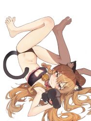 Rule 34 | 1girl, absurdres, aisaka taiga, alternate costume, animal collar, animal ear fluff, animal ears, animal hands, armpits, barefoot, bell, black bra, black gloves, black panties, black tank top, blush, bra, breasts, brown eyes, brown hair, cat cutout, cat ears, cat lingerie, chamchamshia, closed mouth, clothing cutout, collar, commentary request, fake animal ears, fake tail, feet, gloves, hair between eyes, highres, legs, long hair, looking at viewer, lying, meme attire, navel, neck bell, on back, panties, paw gloves, revision, shadow, sidelocks, simple background, small breasts, solo, spread toes, stomach, tail, tank top, thighhighs, toenails, toes, toradora!, underwear, upside-down, very long hair, wavy mouth, white background