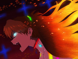 Rule 34 | 1girl, angry, artist request, bodysuit, brown hair, evangelion: 3.0+1.0 thrice upon a time, floating hair, glowing, glowing eyes, gradient background, hair ornament, highres, interface headset, long hair, looking to the side, neon genesis evangelion, open mouth, plugsuit, rebuild of evangelion, souryuu asuka langley, tears, two side up, upper body, very long hair, white bodysuit