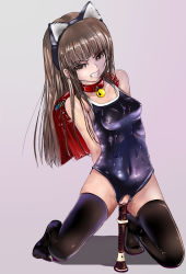 Rule 34 | 1girl, angry, animal ears, arms behind back, backpack, bag, bare shoulders, bdsm, bell, black thighhighs, bondage, bound, breasts, brown eyes, brown hair, cat ears, clenched teeth, collar, covered erect nipples, crotchless, crotchless swimsuit, cum, dnm, drooling, fake animal ears, flute, gigige12, highres, instrument, kneeling, medium breasts, neck bell, no shoes, object insertion, one-piece swimsuit, original, pussy, pussy juice, randoseru, recorder, saliva, school swimsuit, solo, swimsuit, tears, teeth, thighhighs, uncensored, vaginal, vaginal object insertion