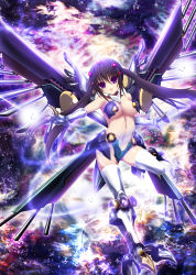 Rule 34 | 1girl, :3, :d, akina t, armor, bare shoulders, black hair, boots, breasts, cleavage, covered erect nipples, detached collar, duel monster, full body, ghost, gloves, gochuumon wa usagi desu ka?, groin, hair between eyes, highres, knee boots, leg up, long hair, md5 mismatch, mechanical wings, navel, open mouth, parody, purple eyes, raidraptor - rise falcon, resized, resolution mismatch, revealing clothes, sidelocks, smile, solo, source larger, stomach, tedeza rize, thighhighs, twintails, very long hair, white gloves, white thighhighs, wings, yu-gi-oh!