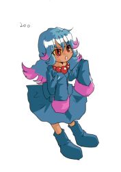 Rule 34 | &gt;:o, 1girl, :o, bead necklace, beads, blue footwear, blue hair, blue shirt, blue skirt, blush, boots, creatures (company), crossed bangs, dark-skinned female, dark skin, facing away, game freak, gen 2 pokemon, hair between eyes, jewelry, leaning forward, long hair, long skirt, long sleeves, looking away, mamecho (ageatcosh), misdreavus, multicolored hair, necklace, nintendo, open mouth, personification, pink hair, pokedex number, pokemon, pokemon gsc, pokemon hgss, red eyes, shirt, skirt, skirt set, sleeves past wrists, solo, two-tone hair, v-shaped eyebrows