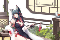 Rule 34 | 1girl, alternate costume, animal ears, arknights, armlet, asymmetrical gloves, black dress, black hair, breasts, bridal gauntlets, bright pupils, brown eyes, china dress, chinese clothes, cleavage, cleavage cutout, clothing cutout, covered navel, dress, earrings, fingerless gloves, gloves, hair ornament, half gloves, highres, indoors, jewelry, jiusan naitang, large breasts, long hair, mismatched gloves, multicolored hair, nail polish, panties, red hair, red nails, side slit, sidelocks, sitting, smoking pipe, solo, string panties, tassel, tassel hair ornament, texas (arknights), two-tone hair, underwear, white pupils