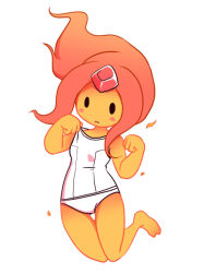 Rule 34 | 1girl, adventure time, barefoot, blush stickers, cartoon network, colored skin, flame princess, forehead jewel, long hair, nollety, one-piece swimsuit, orange skin, pink hair, school swimsuit, swimsuit, white school swimsuit, white one-piece swimsuit