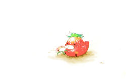 Rule 34 | 1other, animal focus, bird, chai (drawingchisanne), commentary request, flower, food, food focus, fruit, highres, mask, mouth mask, no humans, original, simple background, sitting, strawberry, white background